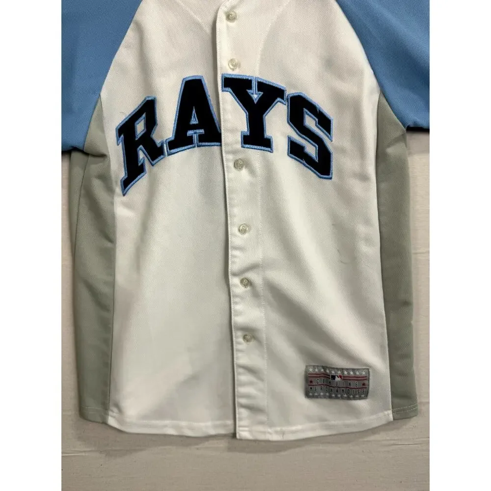 Genuine Merchandise Tampa Bay Rays Evan Longoria #3 Jersey Boys 14/16 White Blue - Picture 2 of 11